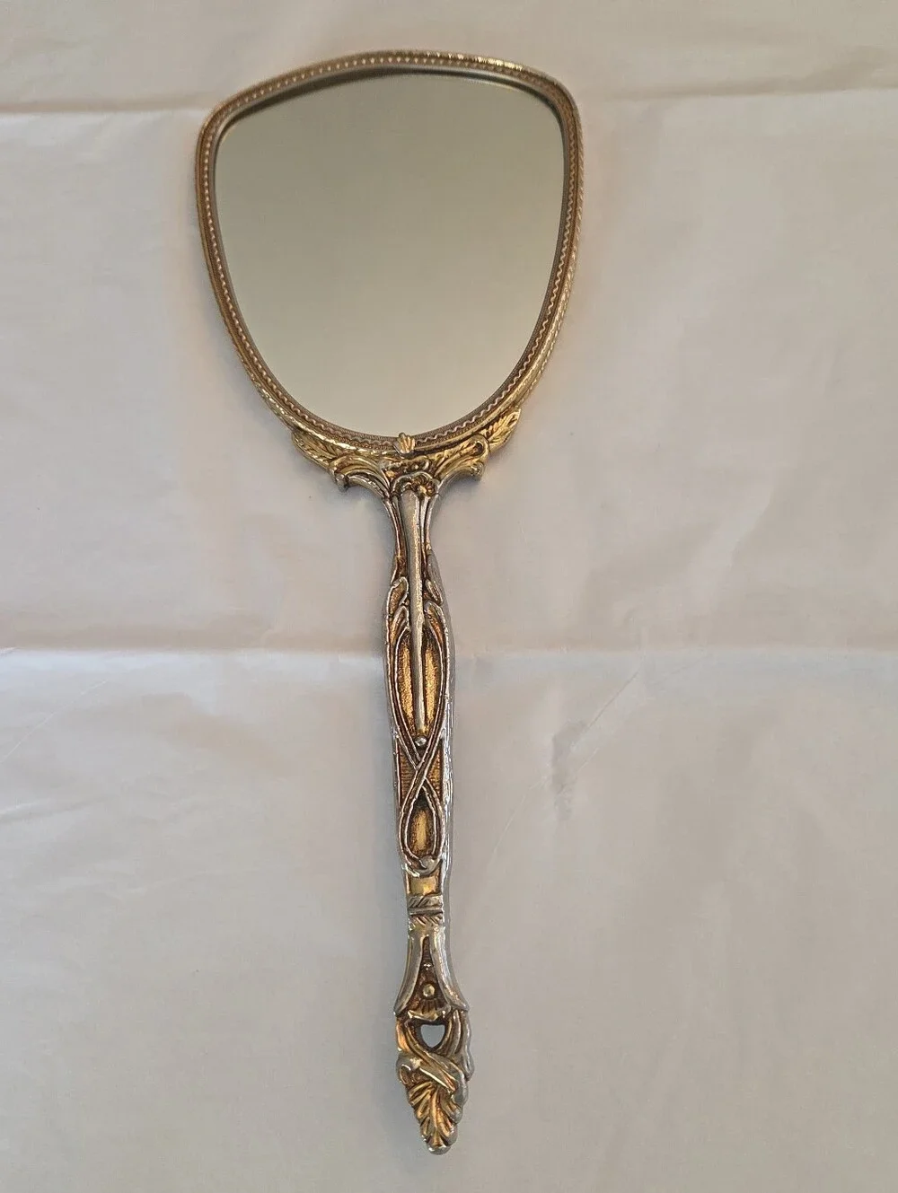 Vintage Stylebuilt Gold Plate Vanity Set Hollywood Regency Mirror & Hairbrush